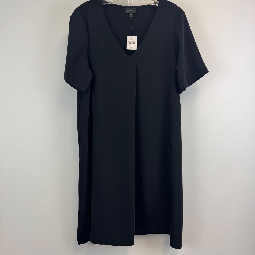 J. Jill Wearever Black V-Neck Short Sleeve Pleat Front Shift Dress MP Petite NWT